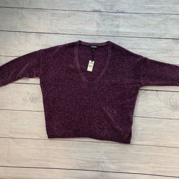 Express sz M Sweater Purple Deep V-neck Boxy Style Chenille New NWT - Picture 4 of 7